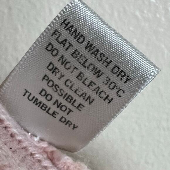 Cache Wool Blend Cardigan S/M Women Pink Angora Tie Front Ruffle Chunky Rib Knit - Picture 7 of 9